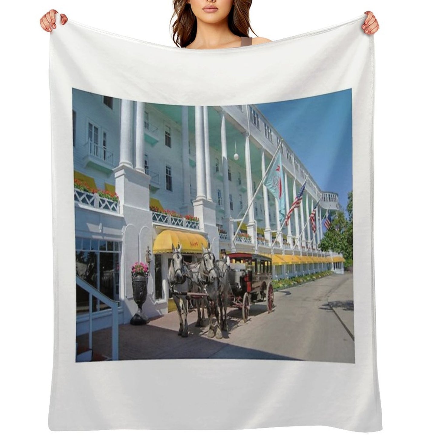 Carriage at The Grand Hotel, Mackinac Island, Michigan Throw Blanket