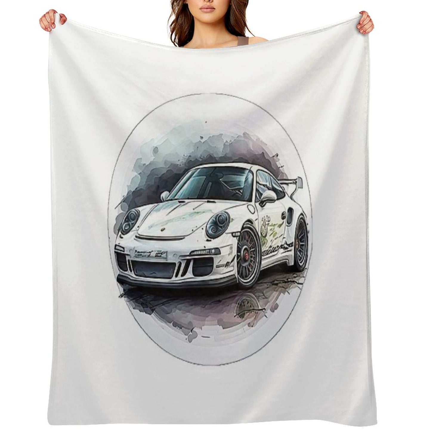 Porsche on Wheels of Fire Throw Blanket