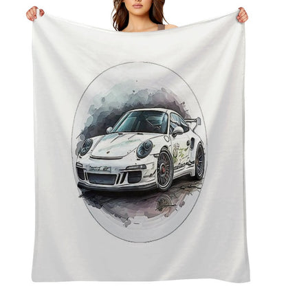 Porsche on Wheels of Fire Throw Blanket