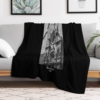 Gothic Quarter in Barcelona Spain Travel Black And White Throw Blanket