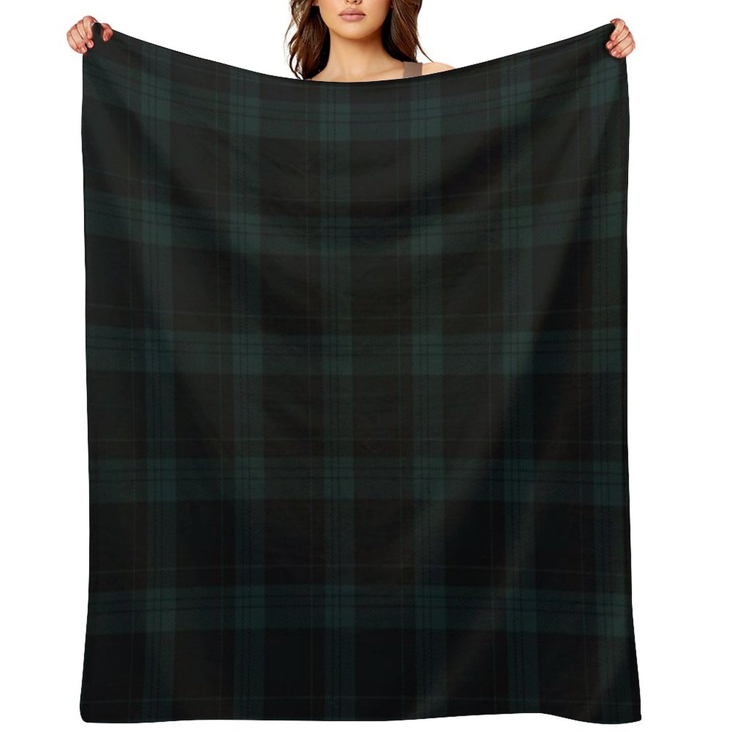 Dark Hunter Green And Deep Charcoal Tartan Plaid Throw Blanket