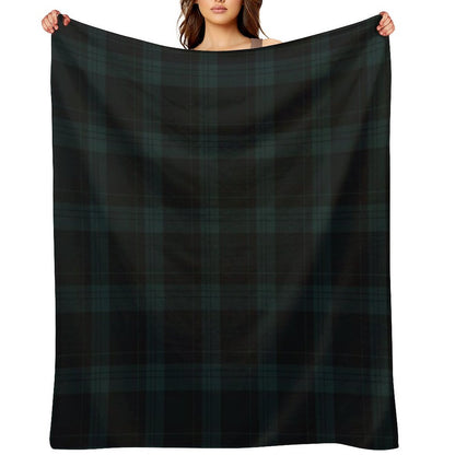 Dark Hunter Green And Deep Charcoal Tartan Plaid Throw Blanket