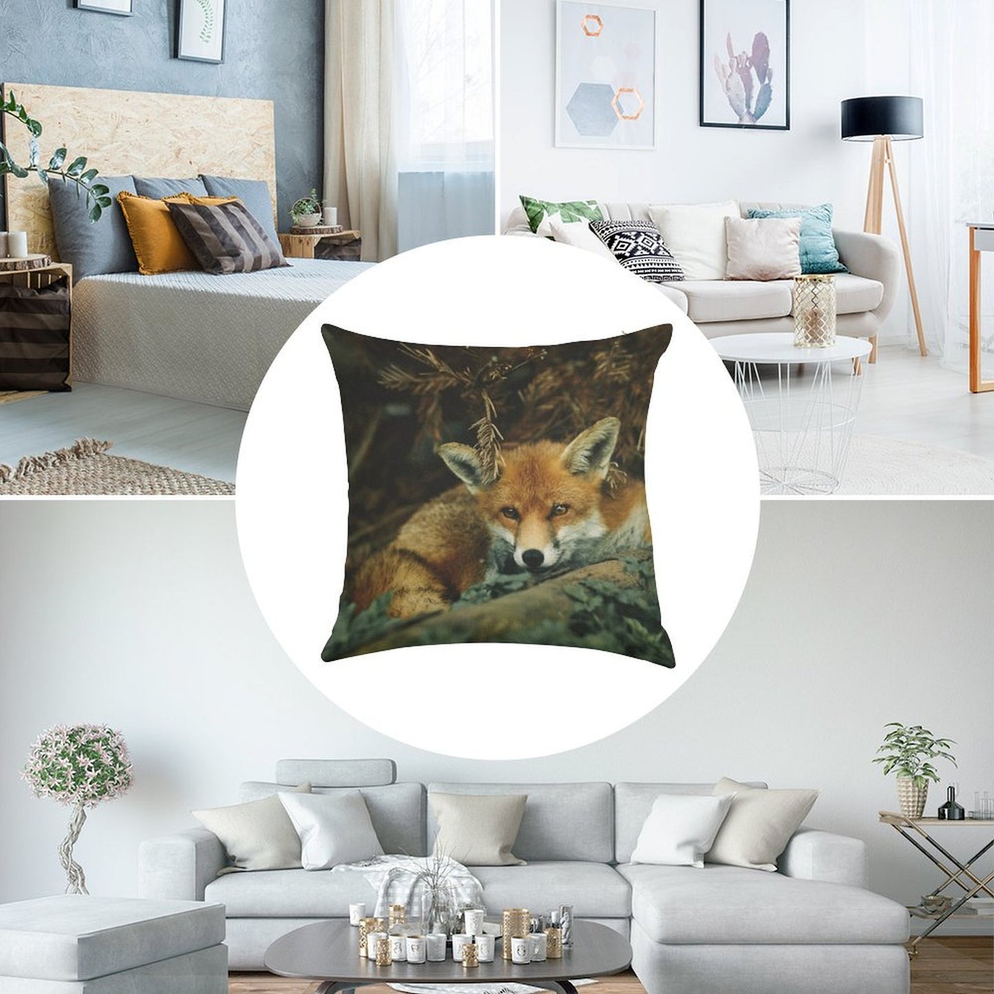 Red Fox in The Forest Linen Throw Pillow Cover