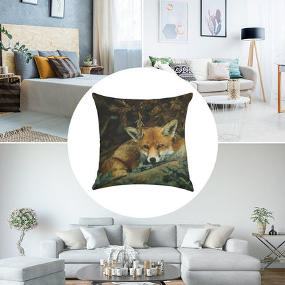 Red Fox in The Forest Linen Throw Pillow Cover