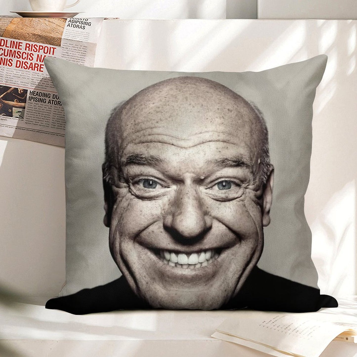 Hank Schrader Dean Norris Happy Face Linen Throw Pillow Cover