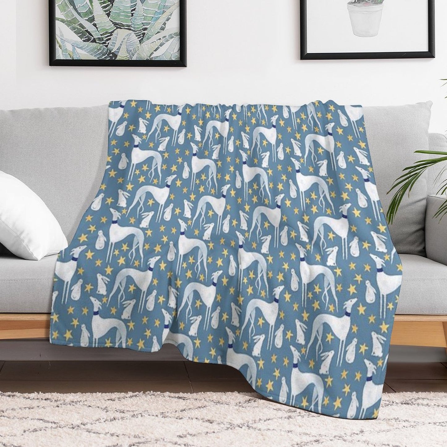 Galgo, Hare And Stars Throw Blanket