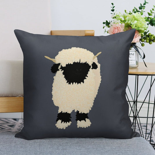 Black Nose Valais Sheep Linen Throw Pillow Cover