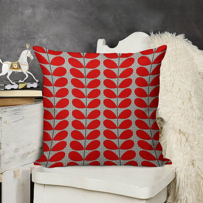 Mid-Century Danish Leaves, Deep Red And Gray Linen Throw Pillow Cover