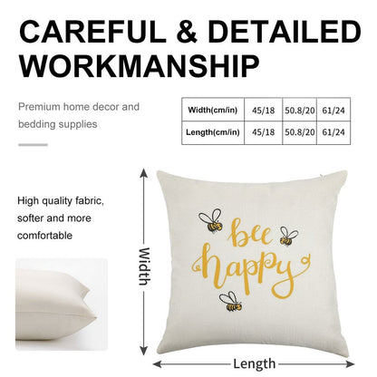 Bee Happy Linen Throw Pillow Cover