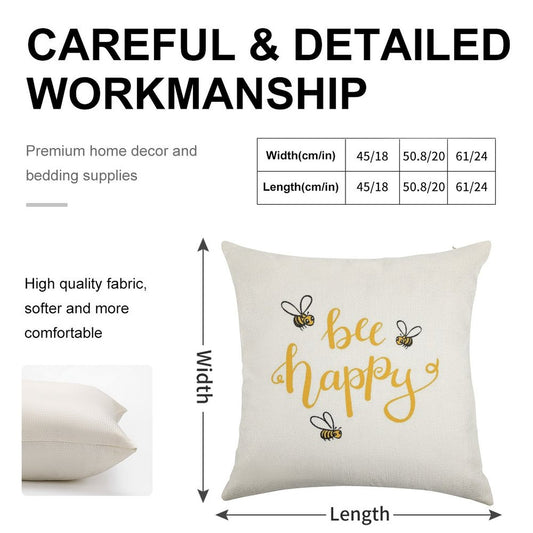 Bee Happy Linen Throw Pillow Cover