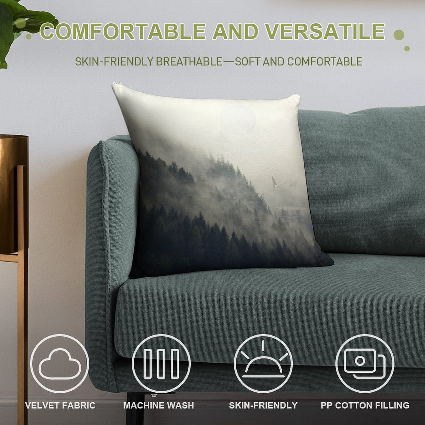 Forest Moon Soft Decorative Cover Throw Pillow