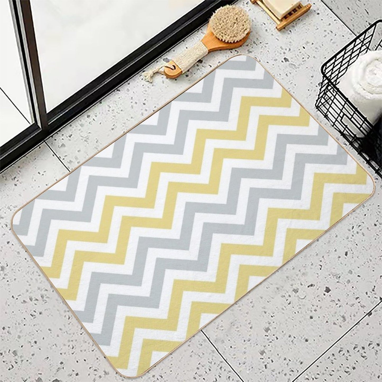 Trendy Yellow And Gray Chevron Bath Mat