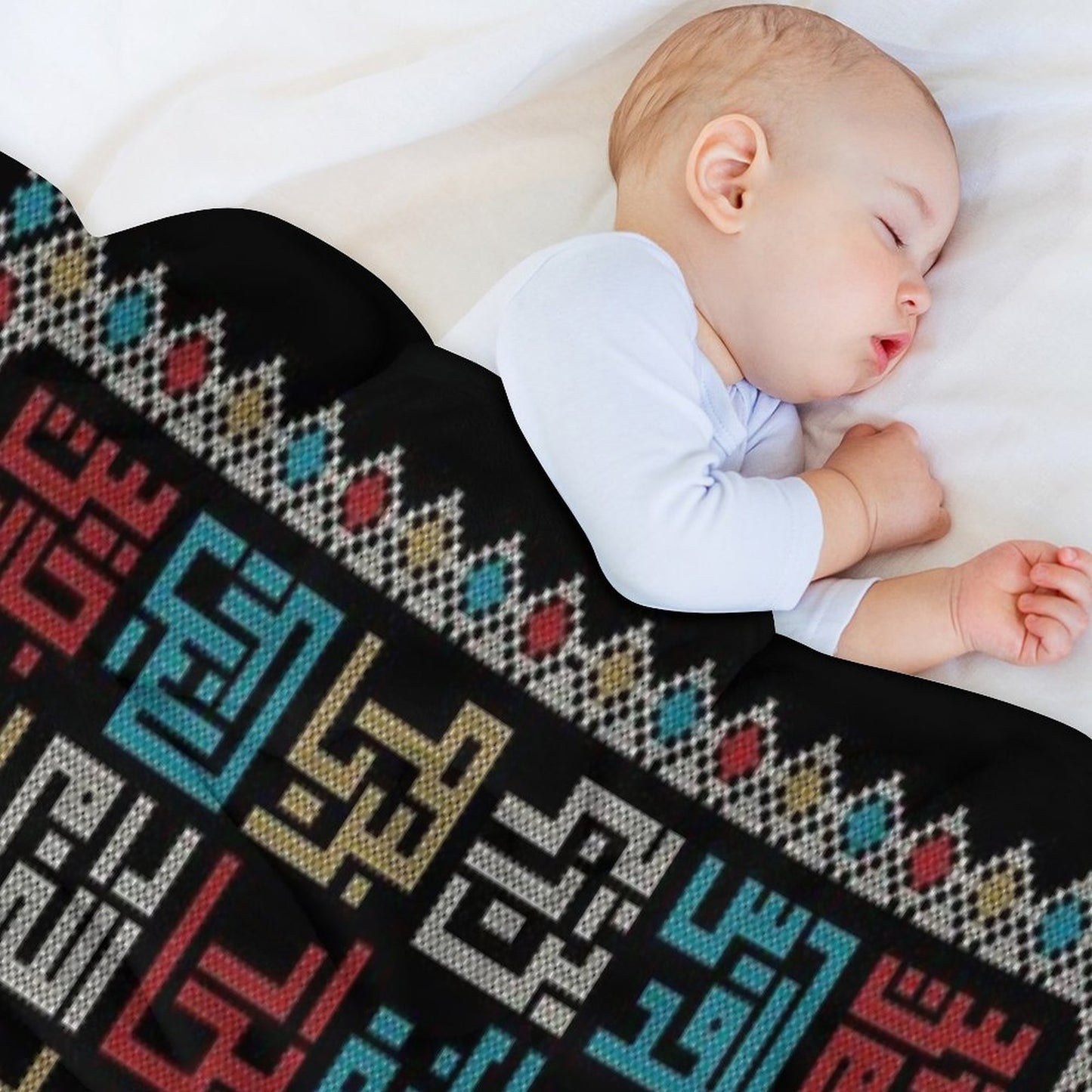 Palestine Cities Names in Arabic Realistic Embroidery Art Traditional Palestinian Tatreez -light Throw Blanket