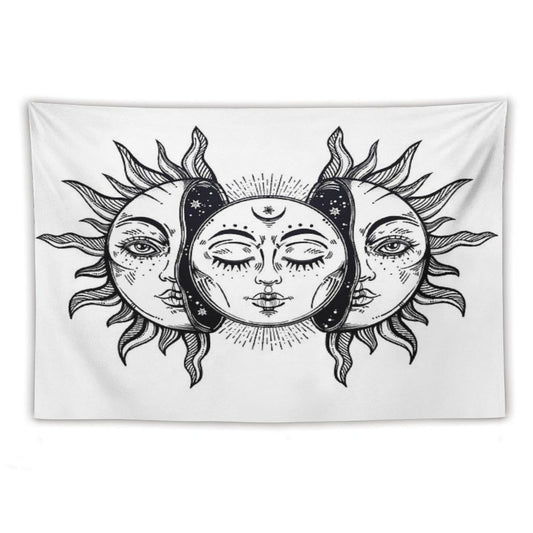 Vintage Solar Eclipse Sun And Moon Tapestry