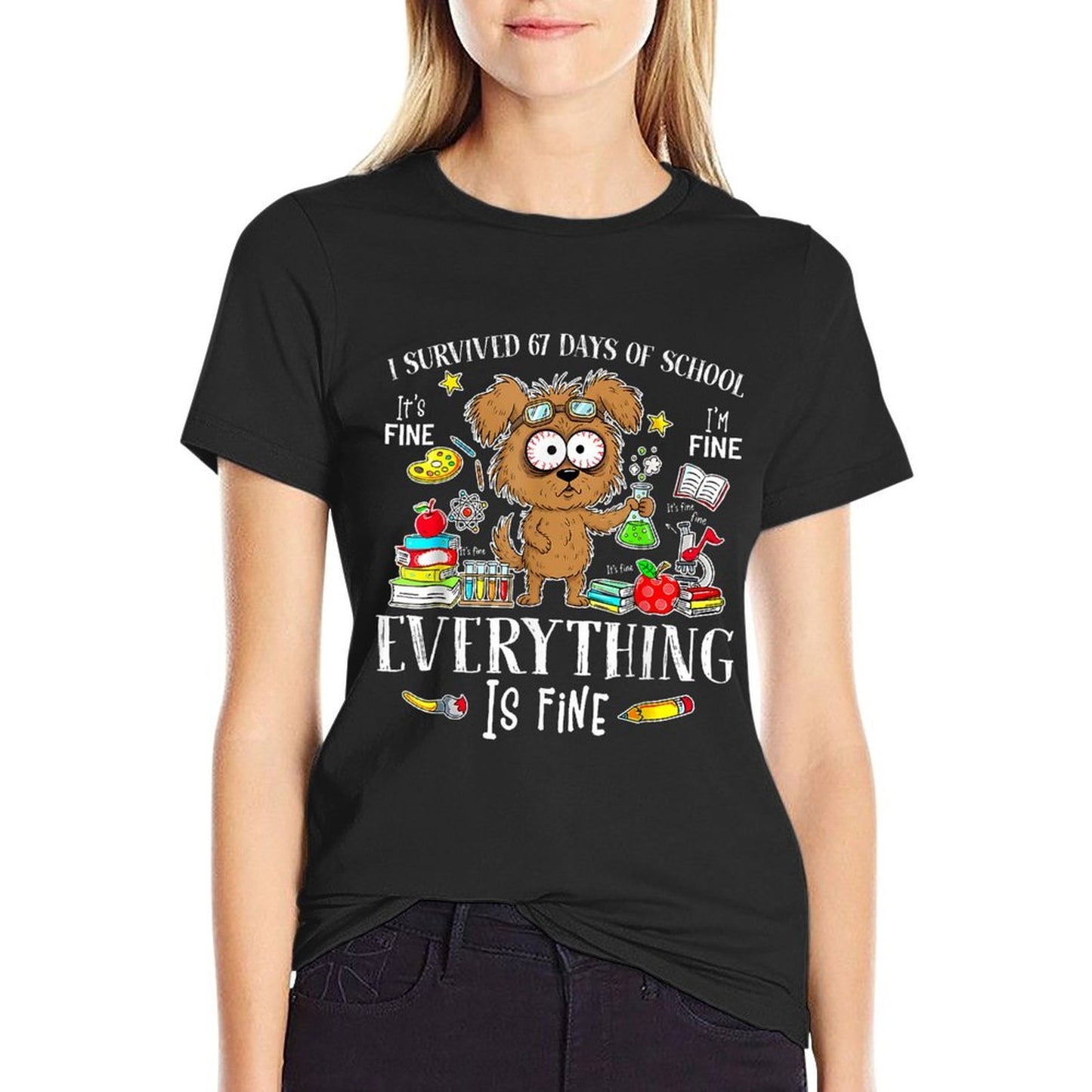 I Survived 67 Days of School Funny Dog Lover Science 67 Meme  Graphic-printed T-Shirt
