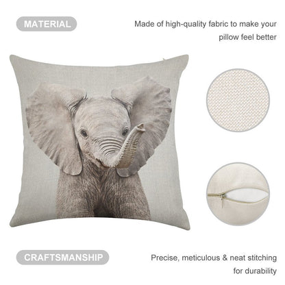 Baby Elephant - Colorful Linen Throw Pillow Cover