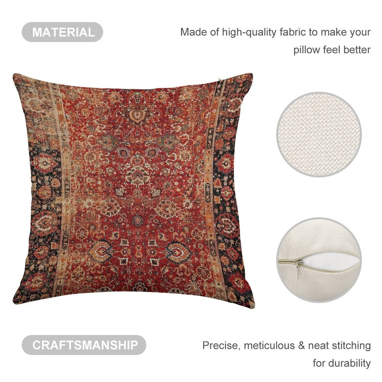 17th Century Afghanistan Rug Print Linen Throw Pillow Cover