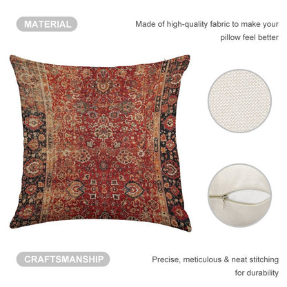 17th Century Afghanistan Rug Print Linen Throw Pillow Cover