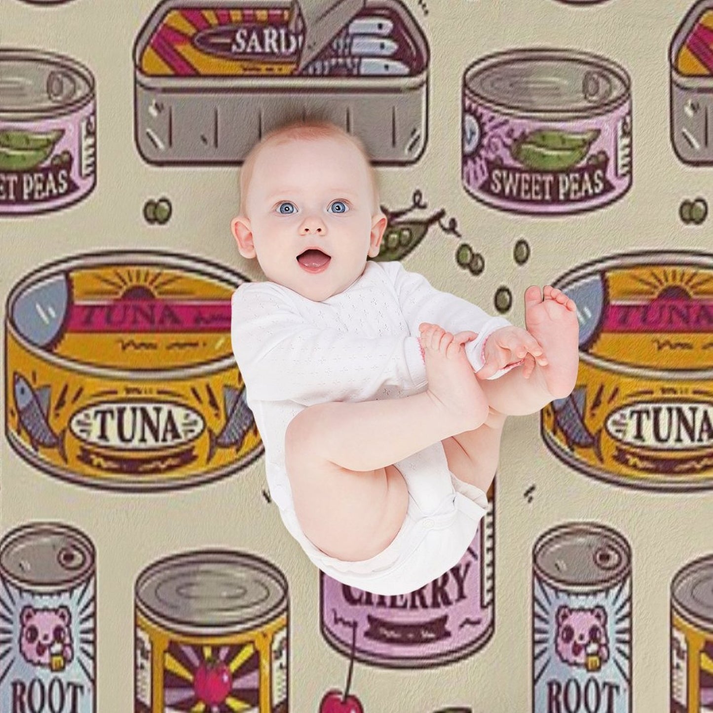 Vintage Canned Goods Pattern Throw Blanket