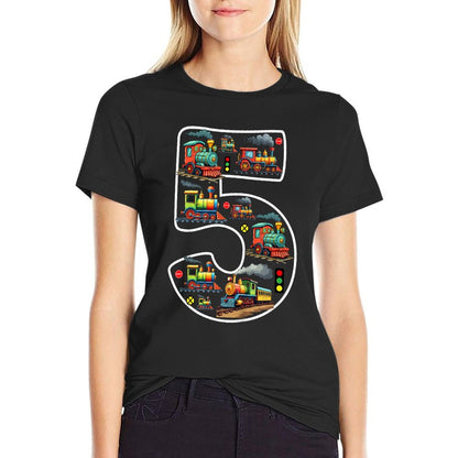 Kids 5 Year Old Boy Trains Birthday 5th Birthday Locomotive Train T-Shirt