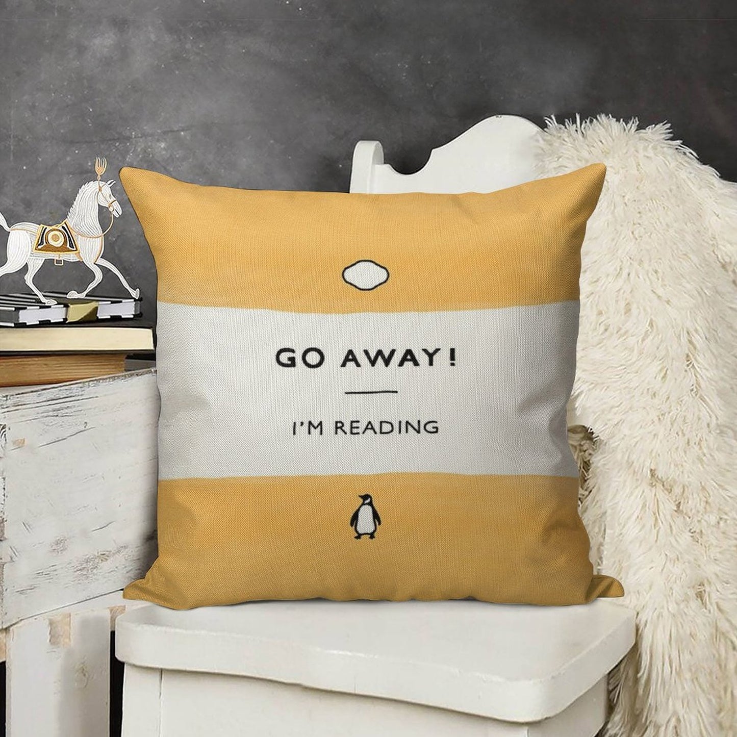 Go Away! I'm Reading - Penguin Classic Book - Book Lover, Book Quote Linen Throw Pillow Cover