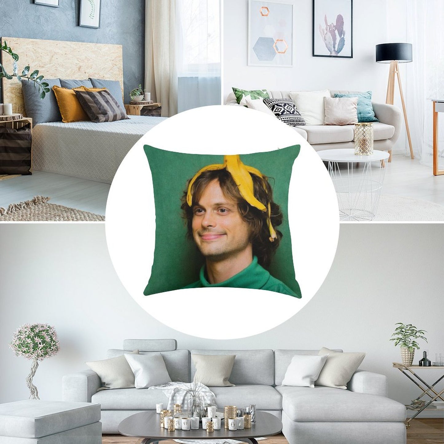 Matthew Gray Gubler with A Banana Linen Throw Pillow Cover
