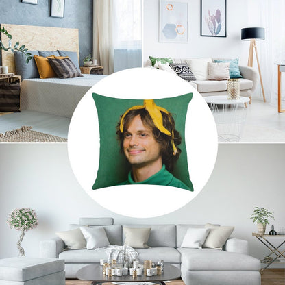 Matthew Gray Gubler with A Banana Linen Throw Pillow Cover