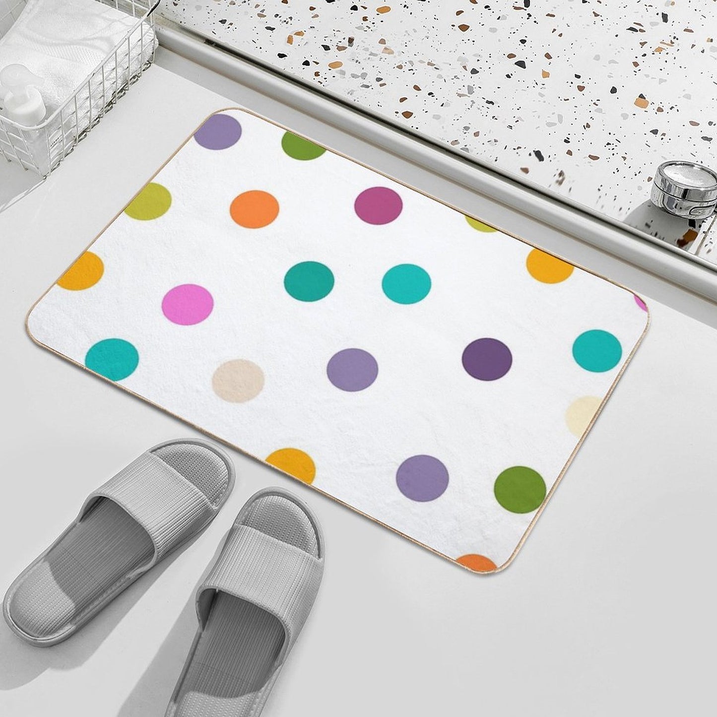 Colourful Dots Large on White Bath Mat