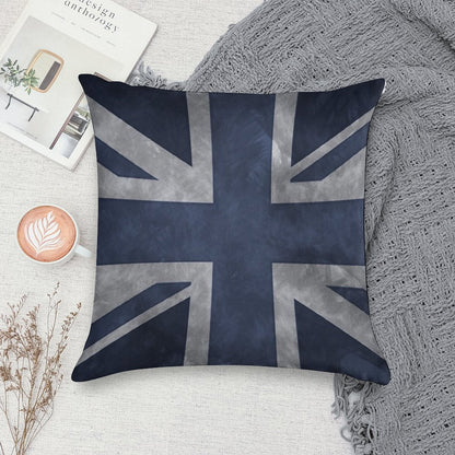 Blue Distressed Union Jack Soft Hidden Zipper Throw Pillow