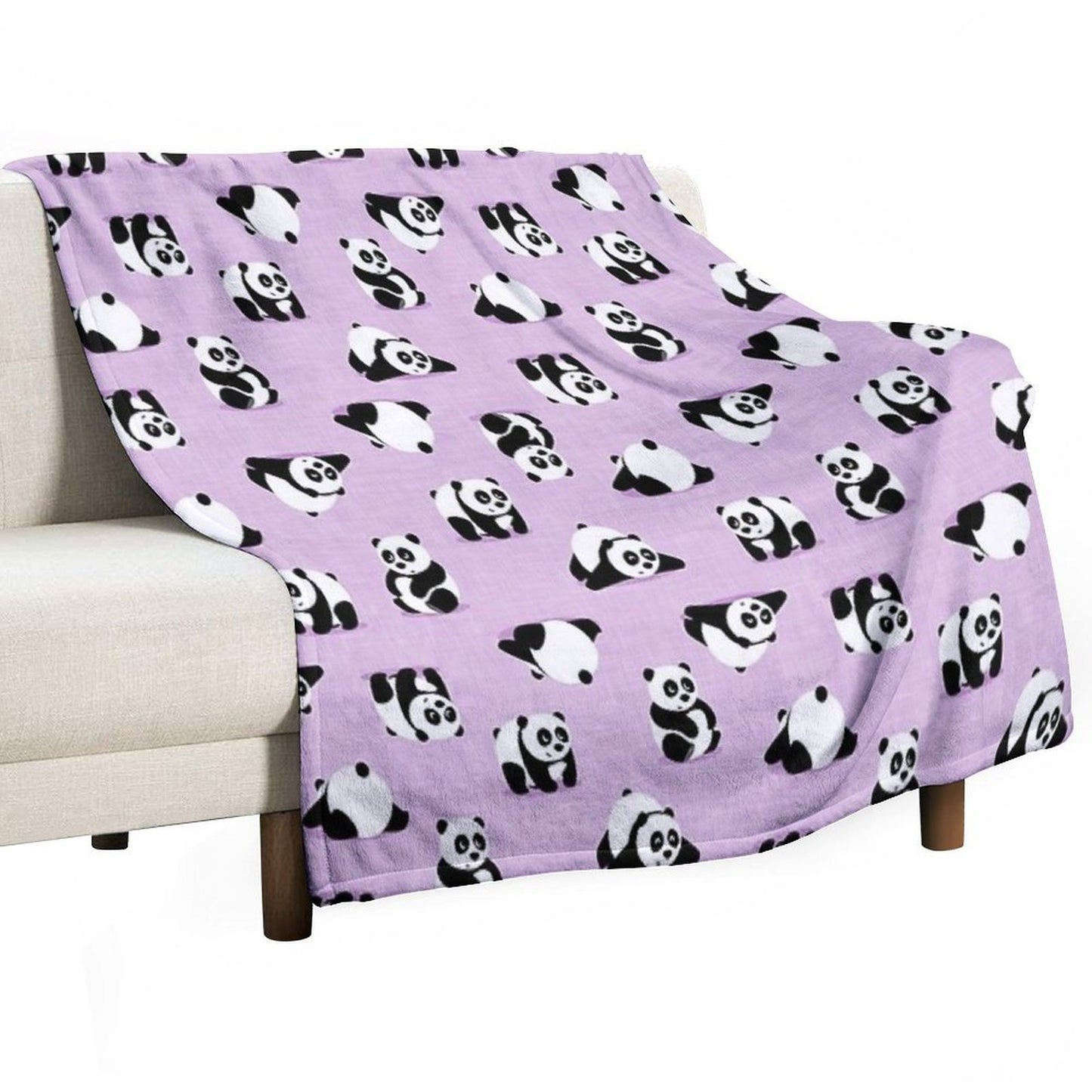 Cute Pandas on Purple Throw Blanket
