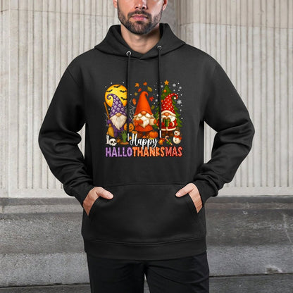 Happy HalloThanksMas Gnomes Halloween Thanksgiving Christmas Casual Wear Hoodie