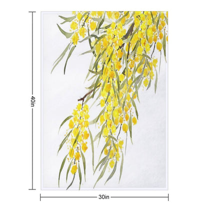 Hand Painted Golden Wattle Flower Watercolor Throw Blanket