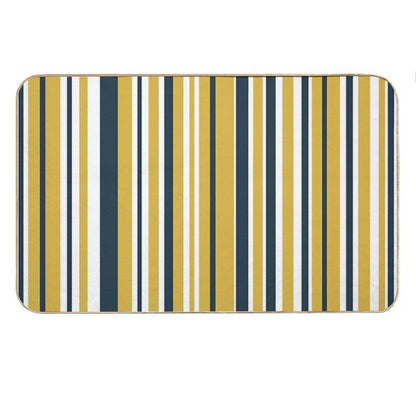 Mustard Yellow Navy Blue And White Stripes Minimalist Color Block Pattern Bath Mat