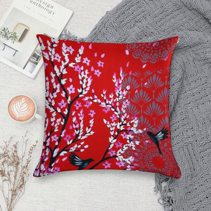 Red Cherry Blossom Soft Bedroom Essential Throw Pillow