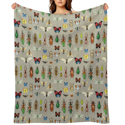 The Usual Suspects - Insects on Grey - Watercolour Bugs Pattern by Cecca Designs Throw Blanket