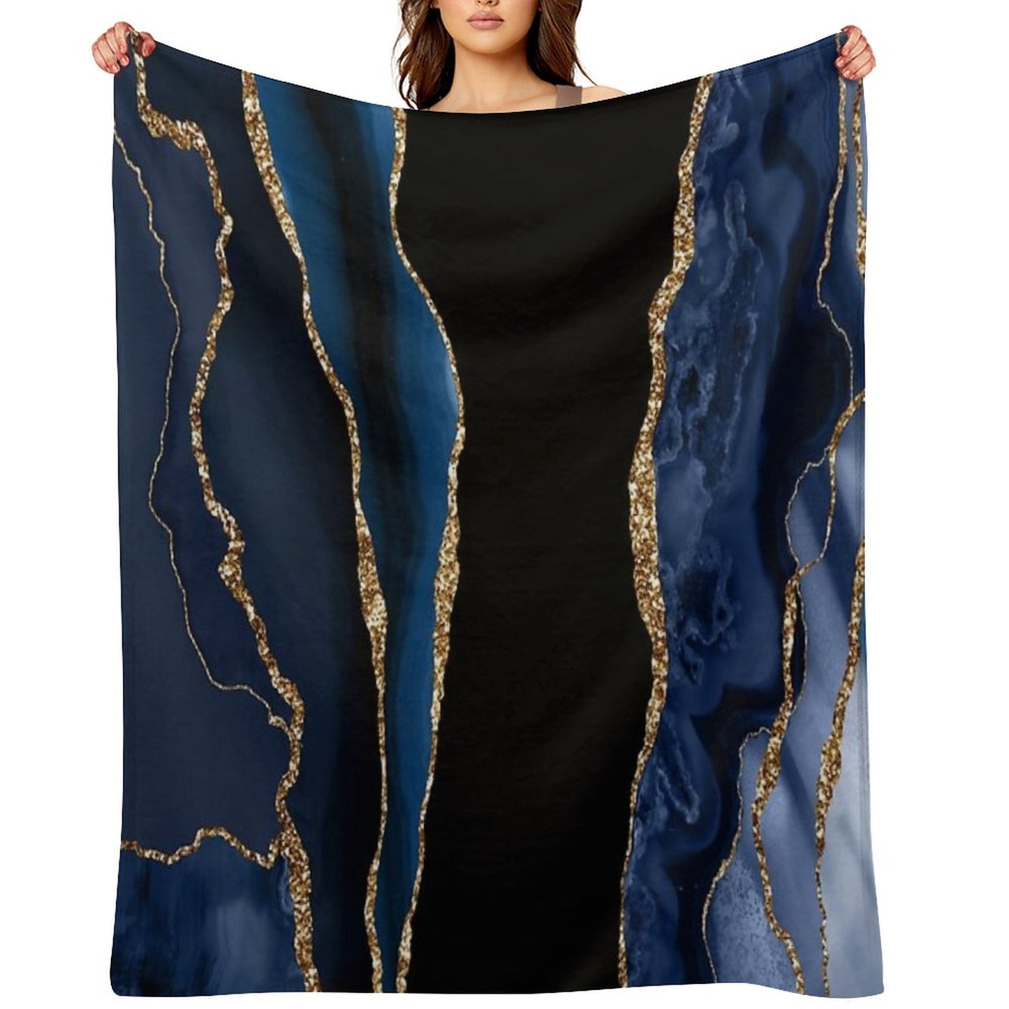 Abstract Blue And Gold Modern Geode Agate Design Throw Blanket