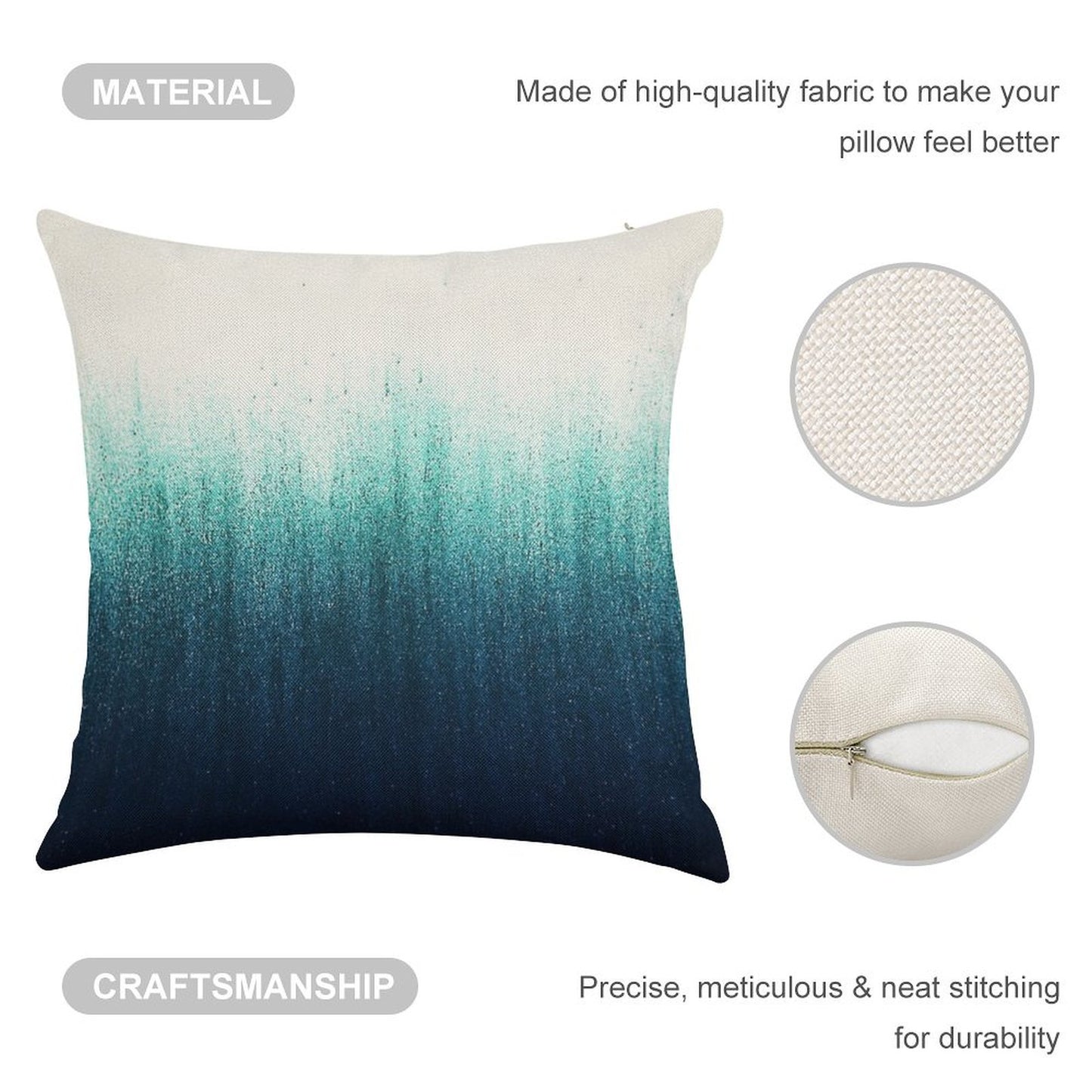 Teal Ombre Linen Throw Pillow Cover