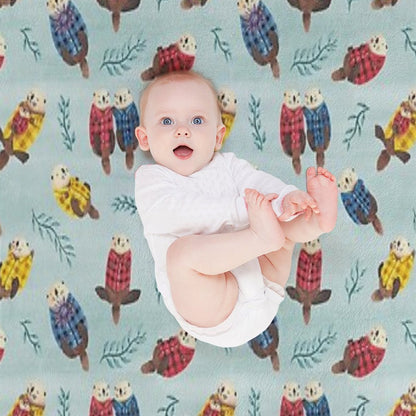 Sea Otters Wearing Plaid Throw Blanket