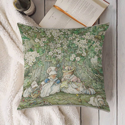 Brambly Hedge - Hawthorn Blossom And Babies Linen Throw Pillow Cover