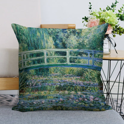 Water Lilies And Japanese Bridge, Claude Monet Linen Throw Pillow Cover