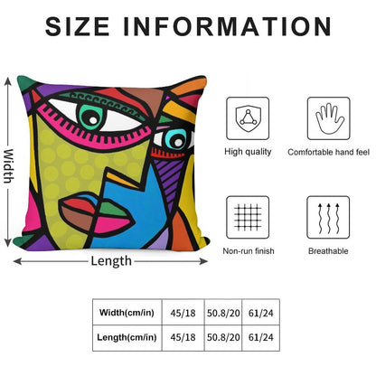 Funky Abstract Art Face with Dots And Stripes Soft Hidden Zipper Throw Pillow