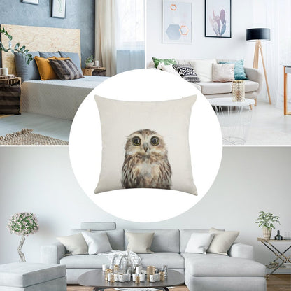 Little Owl Linen Throw Pillow Cover
