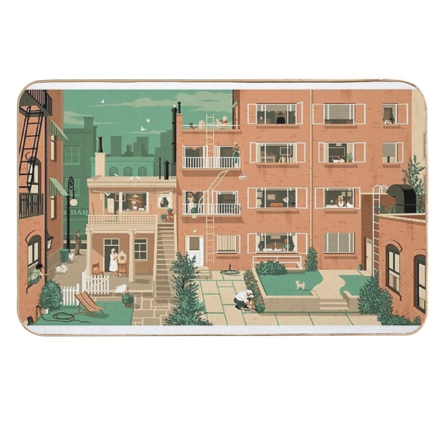 Travel Posters - Hitchcock's Rear Window - Greenwitch Village New York  Stain-Proof Bath Mat
