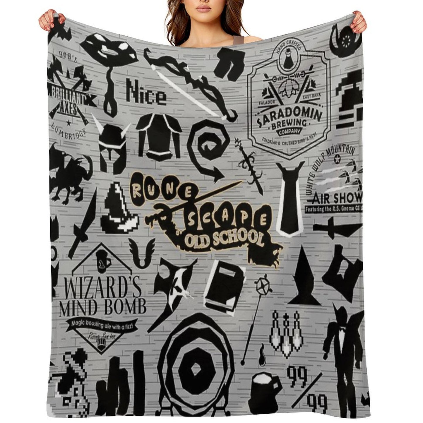 Old School Iconic Silhouette Images Desk Mat OSRS Throw Blanket