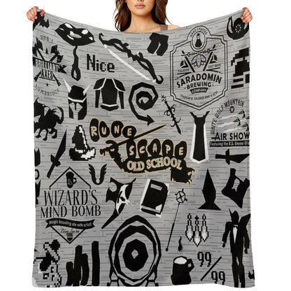 Old School Iconic Silhouette Images Desk Mat OSRS Throw Blanket