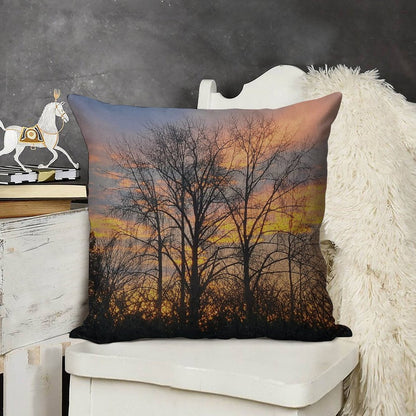 Autumn Ember Silhouette Linen Throw Pillow Cover