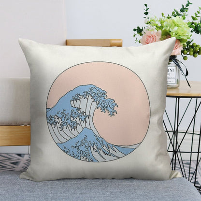 Aesthetic Wave Linen Throw Pillow Cover