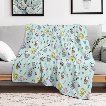 Summer Unicorn Pool Party Throw Blanket