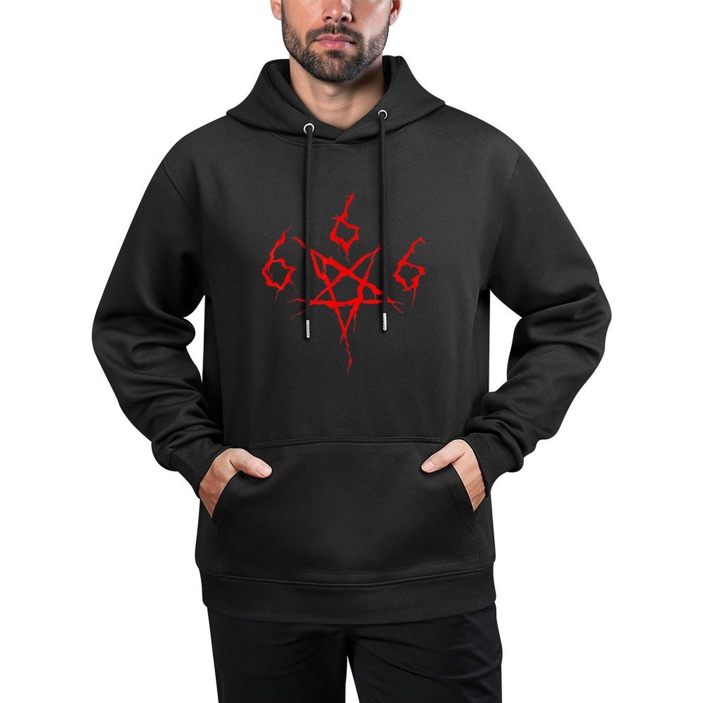 Devil Satan Satanic 666 Pentagram Occult Horror Halloween Kangaroo Pocket Hoodie