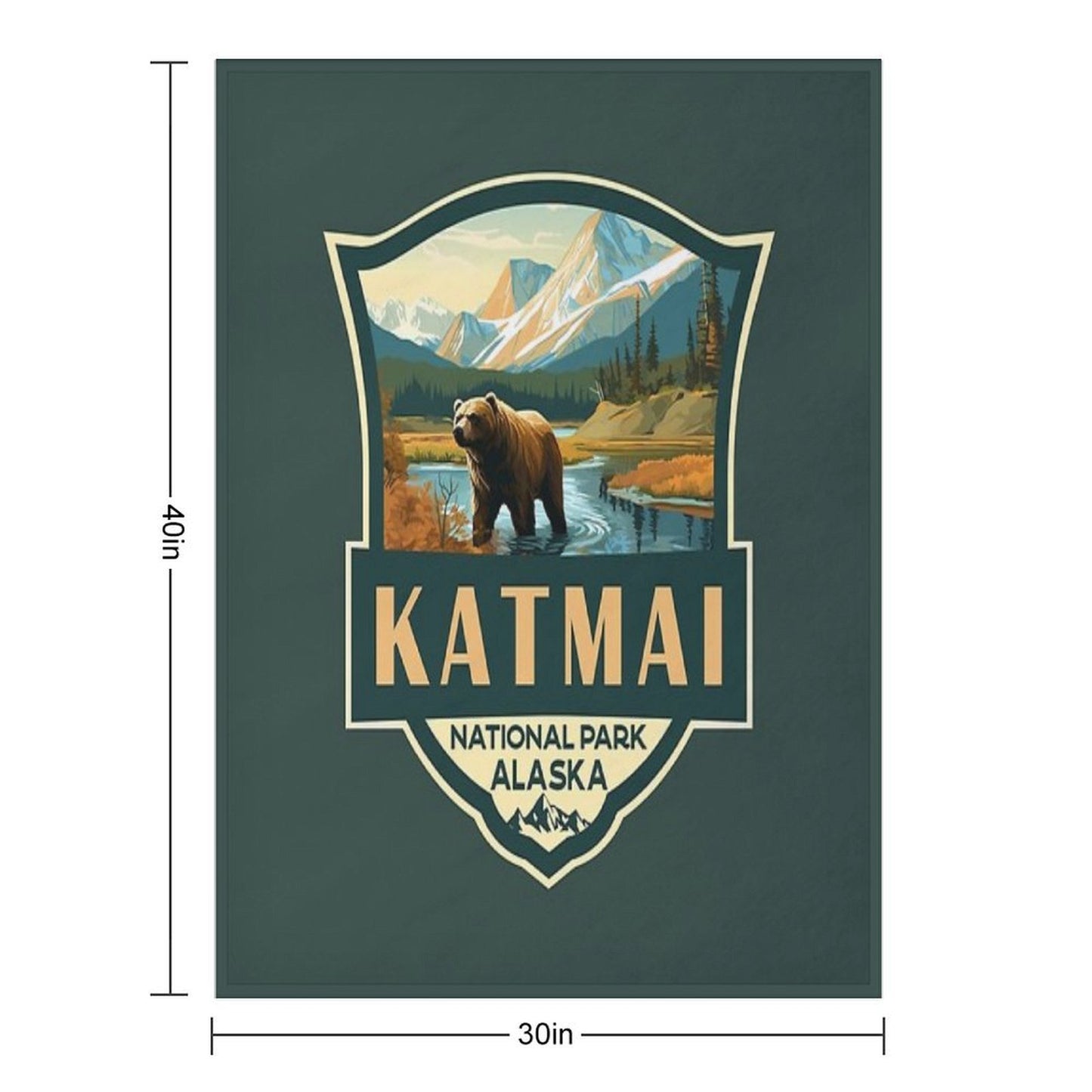 Katmai National Park Illustration Retro Badge Throw Blanket